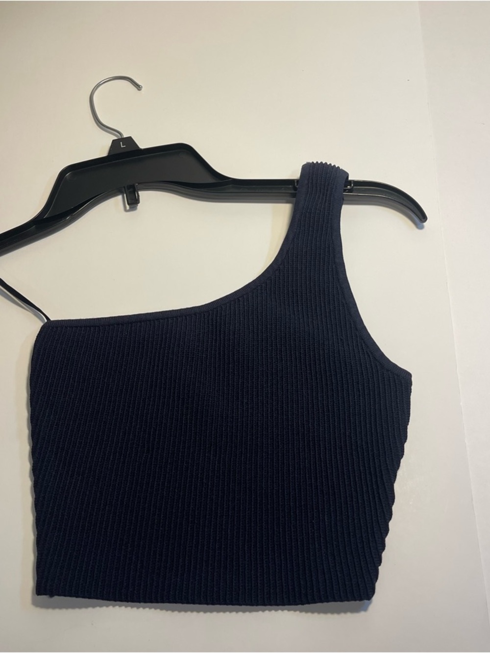 Aritzia Babaton Navy Sculpt Rib Knit One Shoulder Crop Tank Top Size XXS